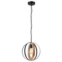 Lamkur Hängeleuchte Eiche schwarz Holz Stahl B/H/L: ca. 31x105x31 cm E27 1 Brennstellen ONDA - Eiche/schwarz (31,00/31,00/105,00cm) - Lamkur