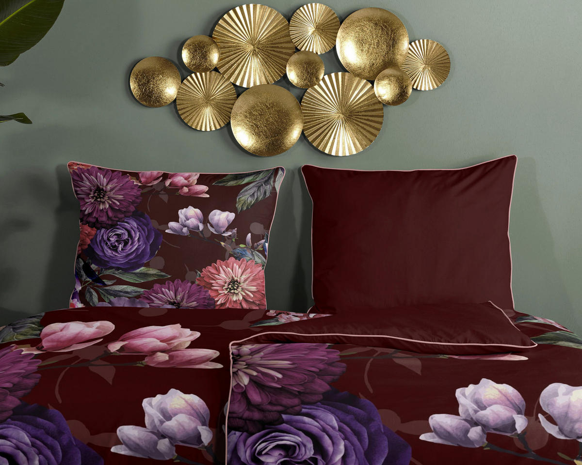 Baumwoll Bettwäsche Bloomie Satin Bloomie - bordeaux (155,00/220,00cm) - Descanso