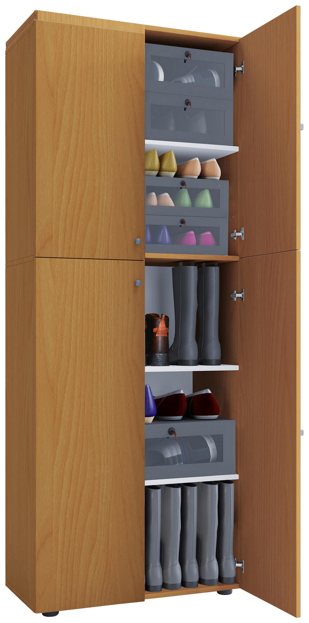 Schuhschrank Lona XXL buche Nachbildung weiß B/H/T: ca. 70x182x39 cm Lona XXL - weiß/buche (70,00/182,00/39,00cm) - VCM Möbel