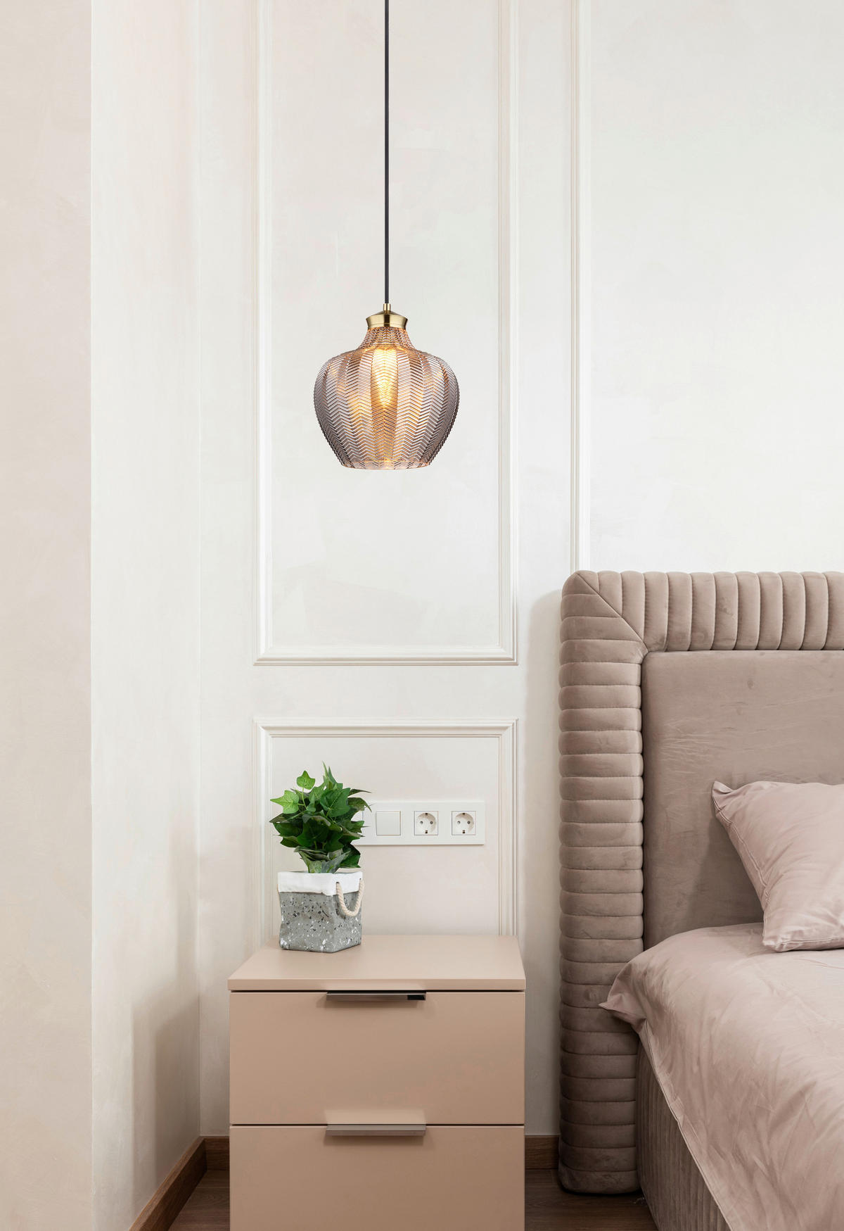 GLOBO Pendelleuchte gold schwarz Rauch Metall Textil Glas H/D: ca. 120x25 cm E27 1 Brennstellen JESSICA - gold/schwarz (25,00/120,00cm) - GLOBO