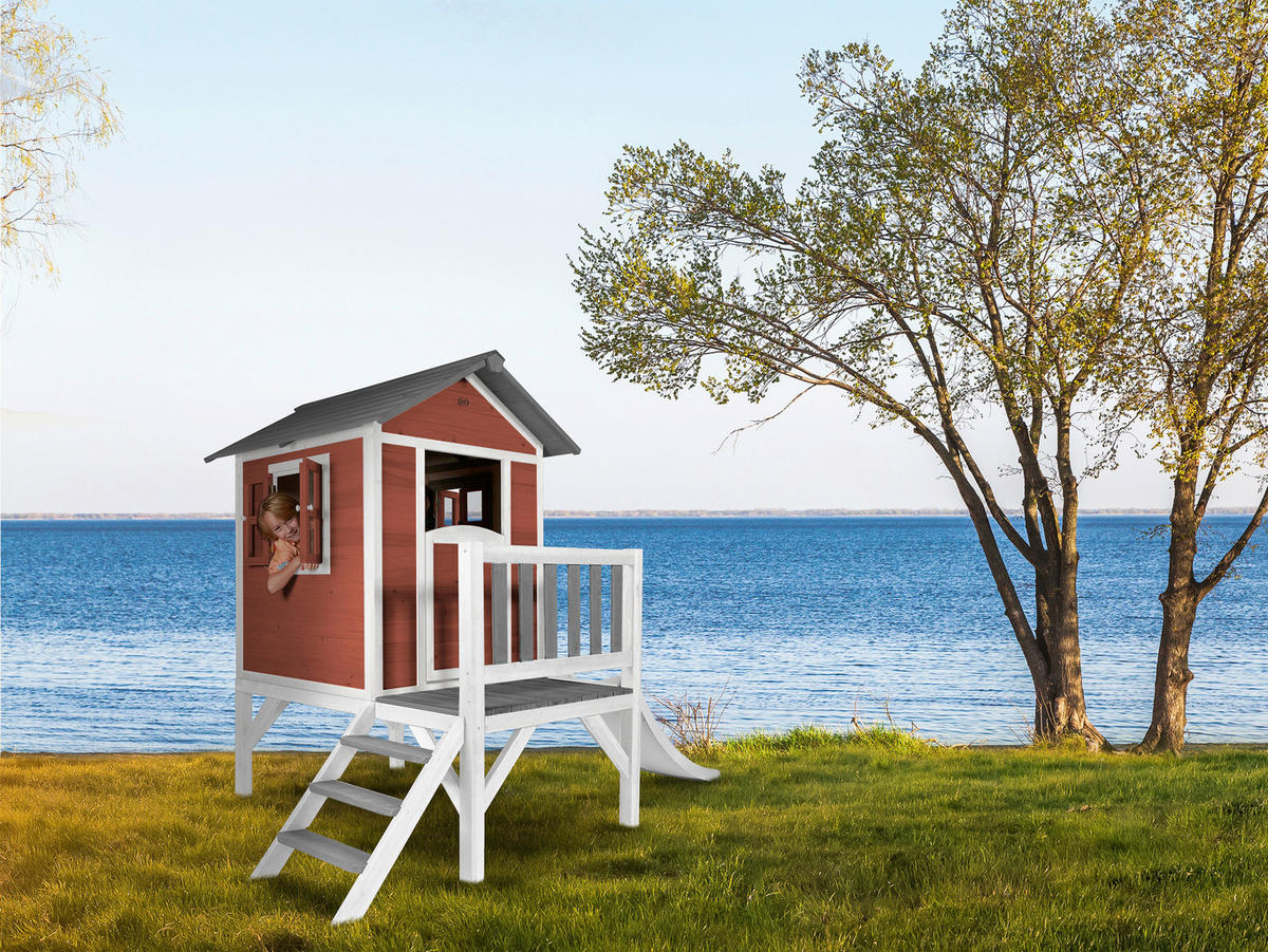 AXI Spielhaus Lodge XL rot B/H/L: ca. 240x189x167 cm Lodge XL - weiß/rot (167,00/240,00/189,00cm) - AXI