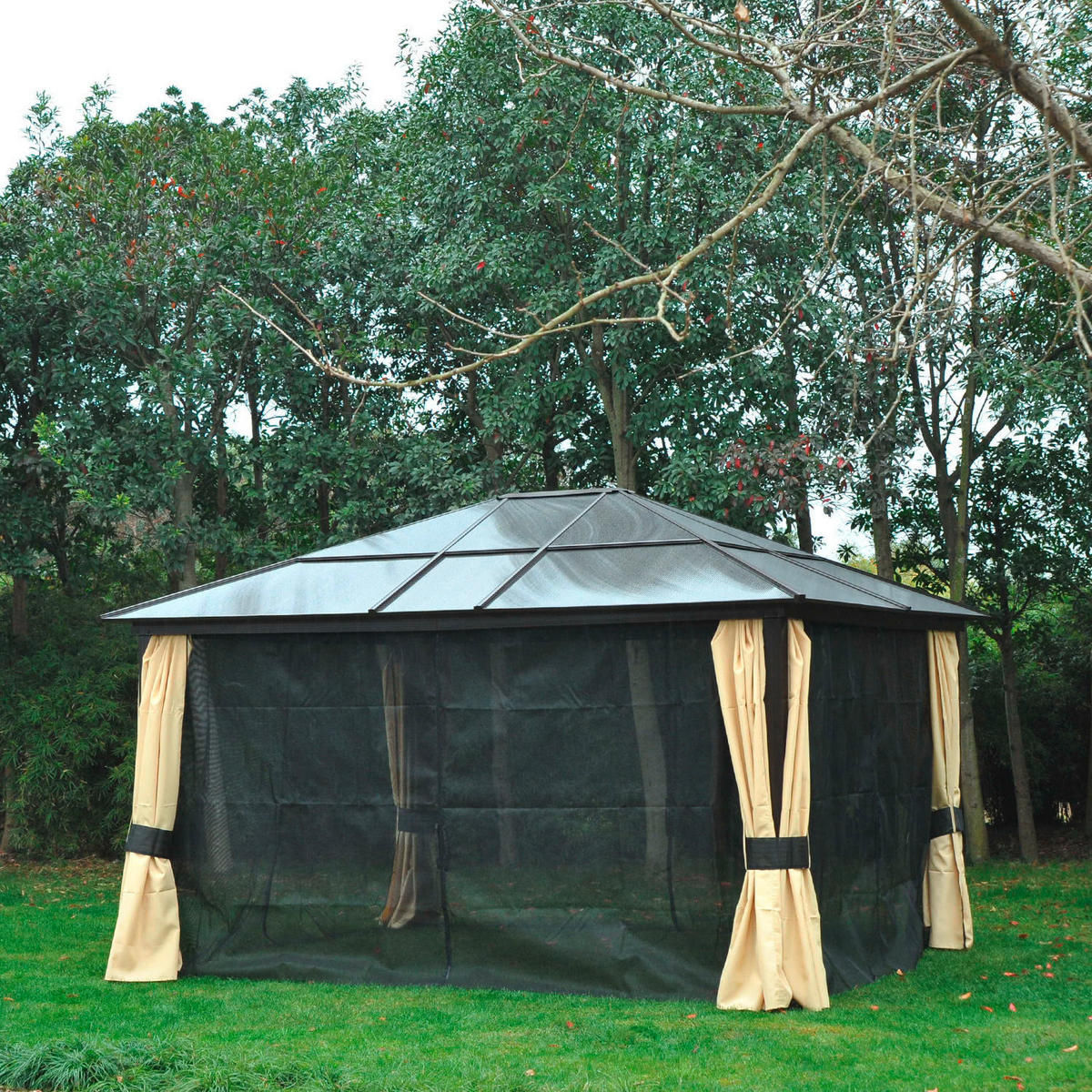 Outsunny Pavillon braun Aluminium B/H/L: ca. 360x265x420 cm Gartenpavillon - braun/beige (420,00/360,00/265,00cm) - Outsunny