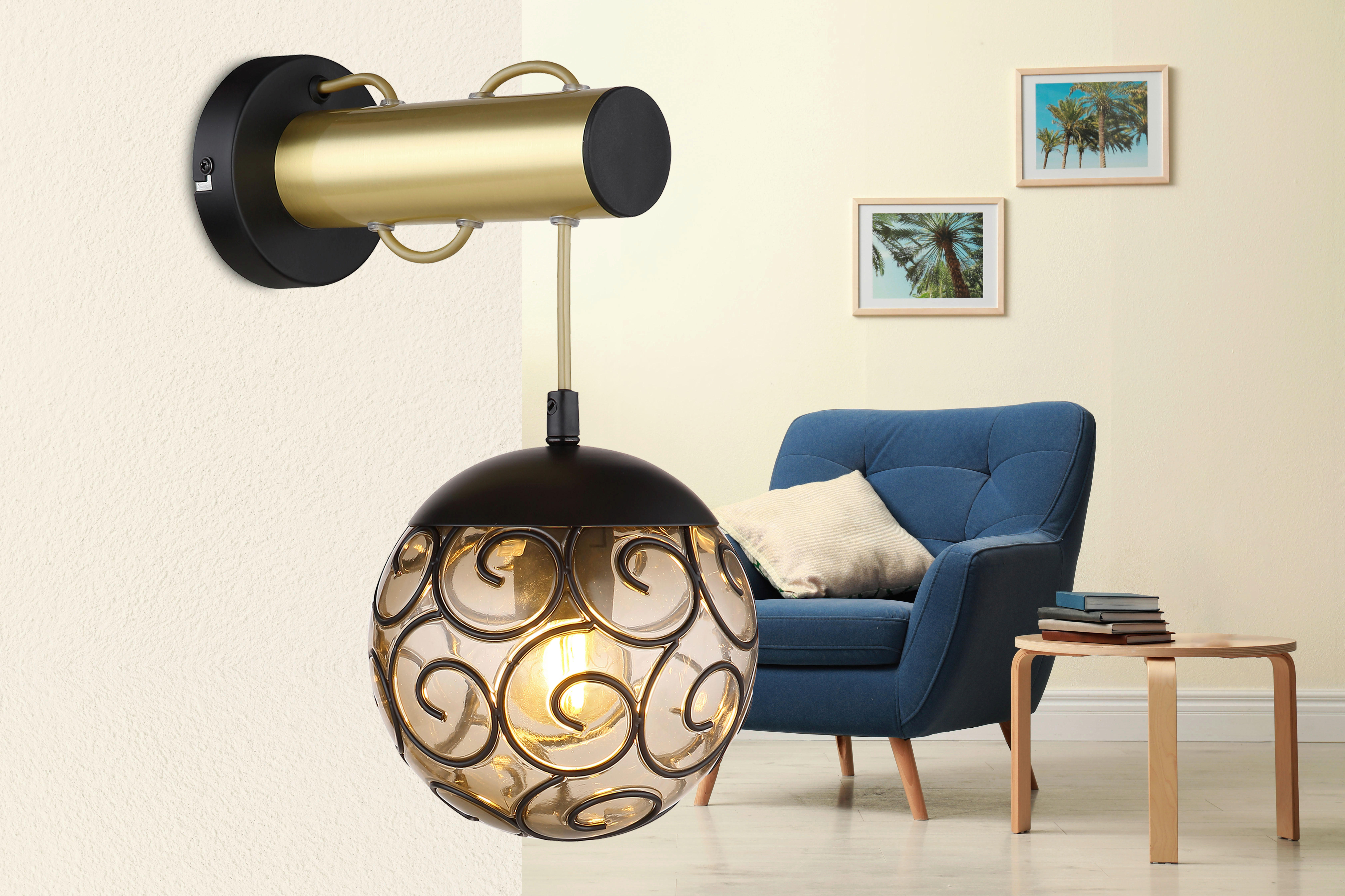 GLOBO Wandleuchte schwarz Rauch Metall Kunststoff B/H: ca. 15x36 cm E27 1 Brennstellen FITZ - schwarz/Rauch (15,00/36,00cm) - GLOBO