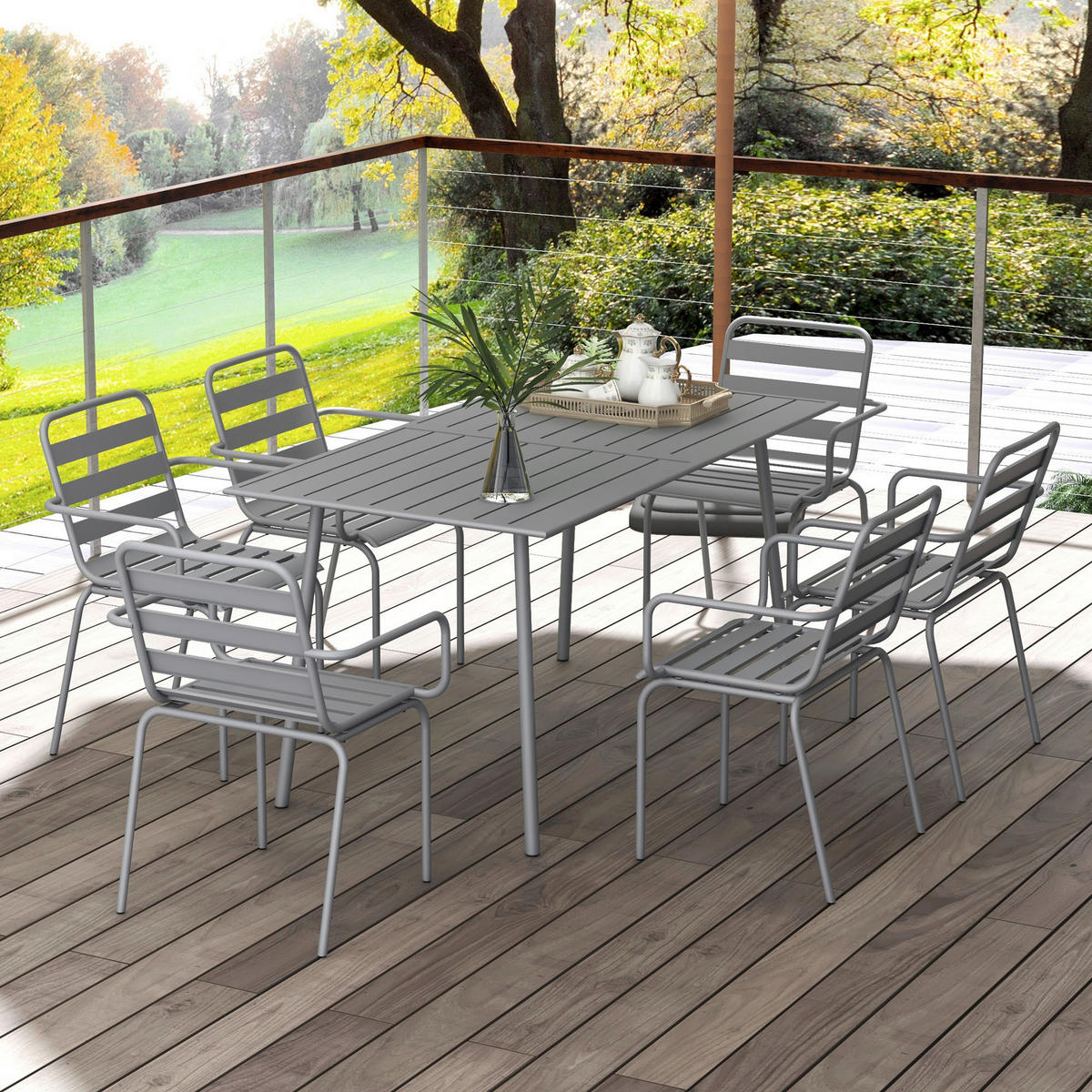 Outsunny Gartensitzgruppe 7tlg. hellgrau Stahl B/H/L: ca. 80x74x80 cm Gartensitzgruppe 7tlg. - hellgrau (80,00/80,00/74,00cm) - Outsunny