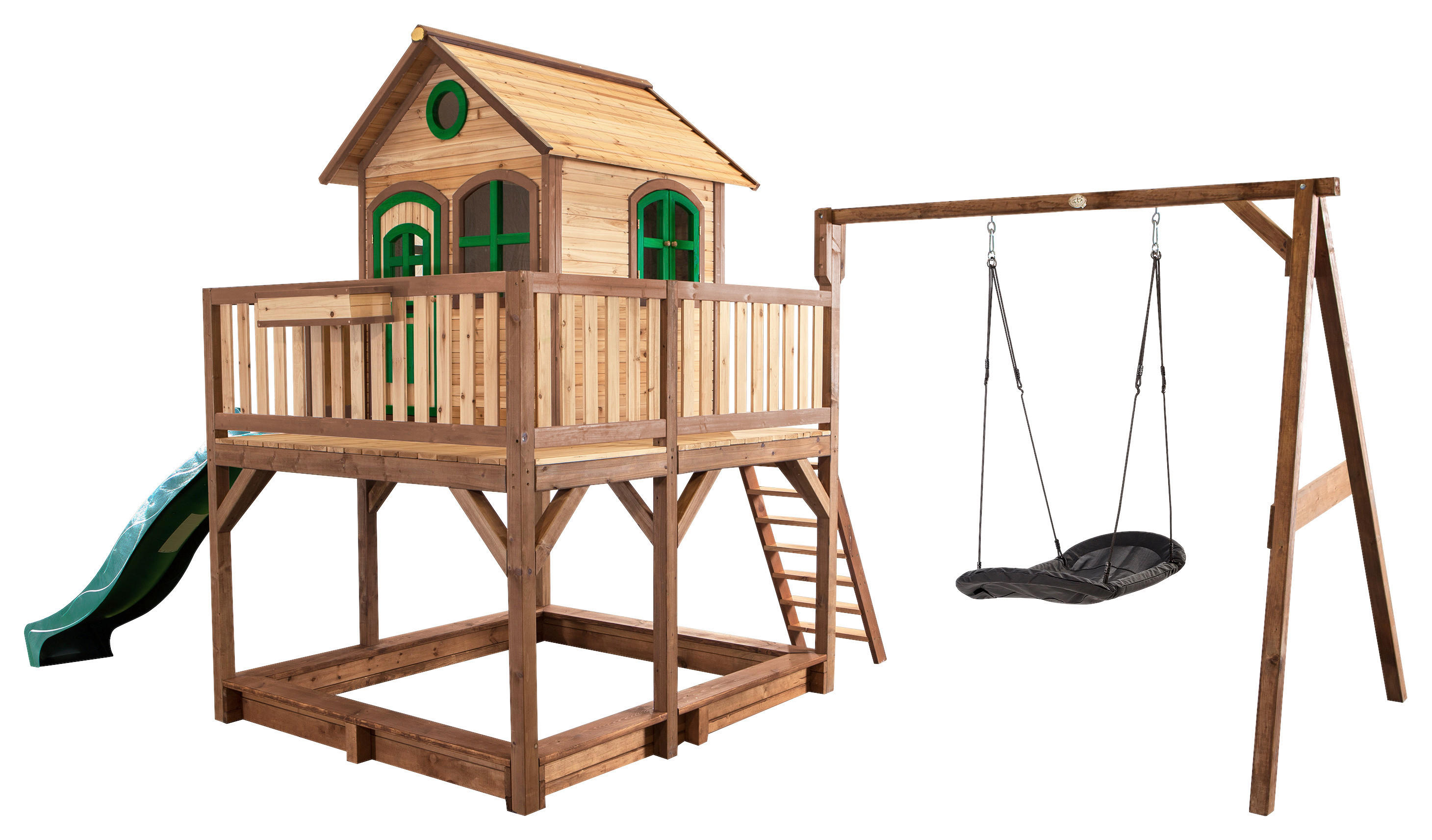 AXI Spielhaus Liam braun B/H/L: ca. 613x291x277 cm Liam - braun/grün (277,00/613,00/291,00cm) - AXI