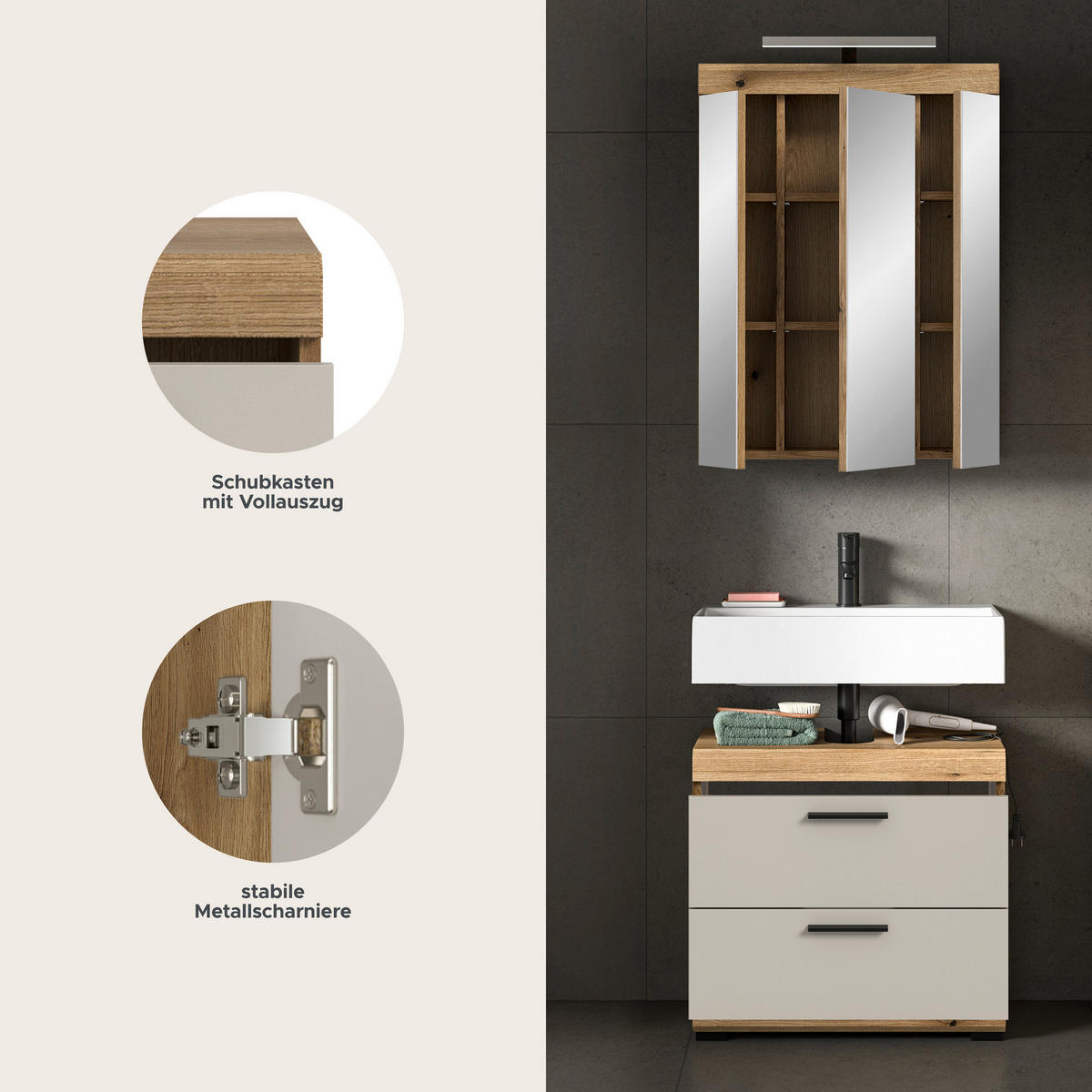 Badezimmer-Set Scout Evoke Oak Nachbildung Kaschmirgrau Nachbildung B/H/T: ca. 60x191x34 cm Scout - Kaschmirgrau (60,00/191,00/34,00cm) - xonox.home