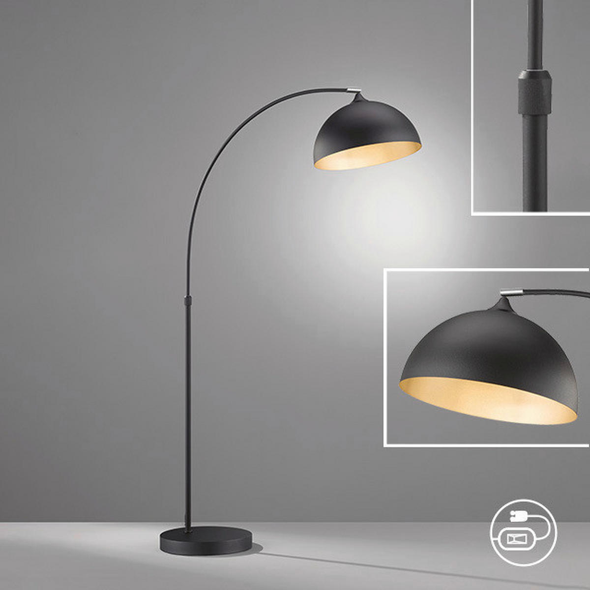 Fischer & Honsel Stehleuchte 40358 schwarz gold Metall H/T: ca. 200x98 cm E27 1 Brennstellen Leitung - gold/schwarz (98,00cm) - Fischer & Honsel