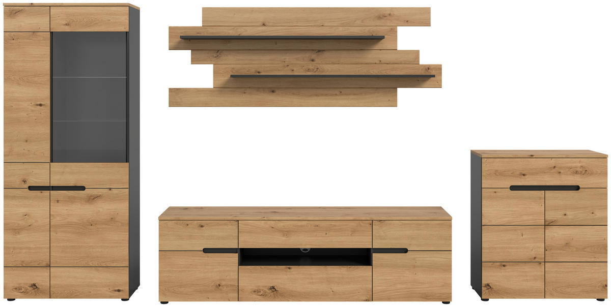 Wohnwand Canu basaltgrau Nachbildung Artisan Oak Nachbildung B/H/T: ca. 375x190x44 cm Canu - basaltgrau (375,00/190,00/44,00cm) - xonox.home