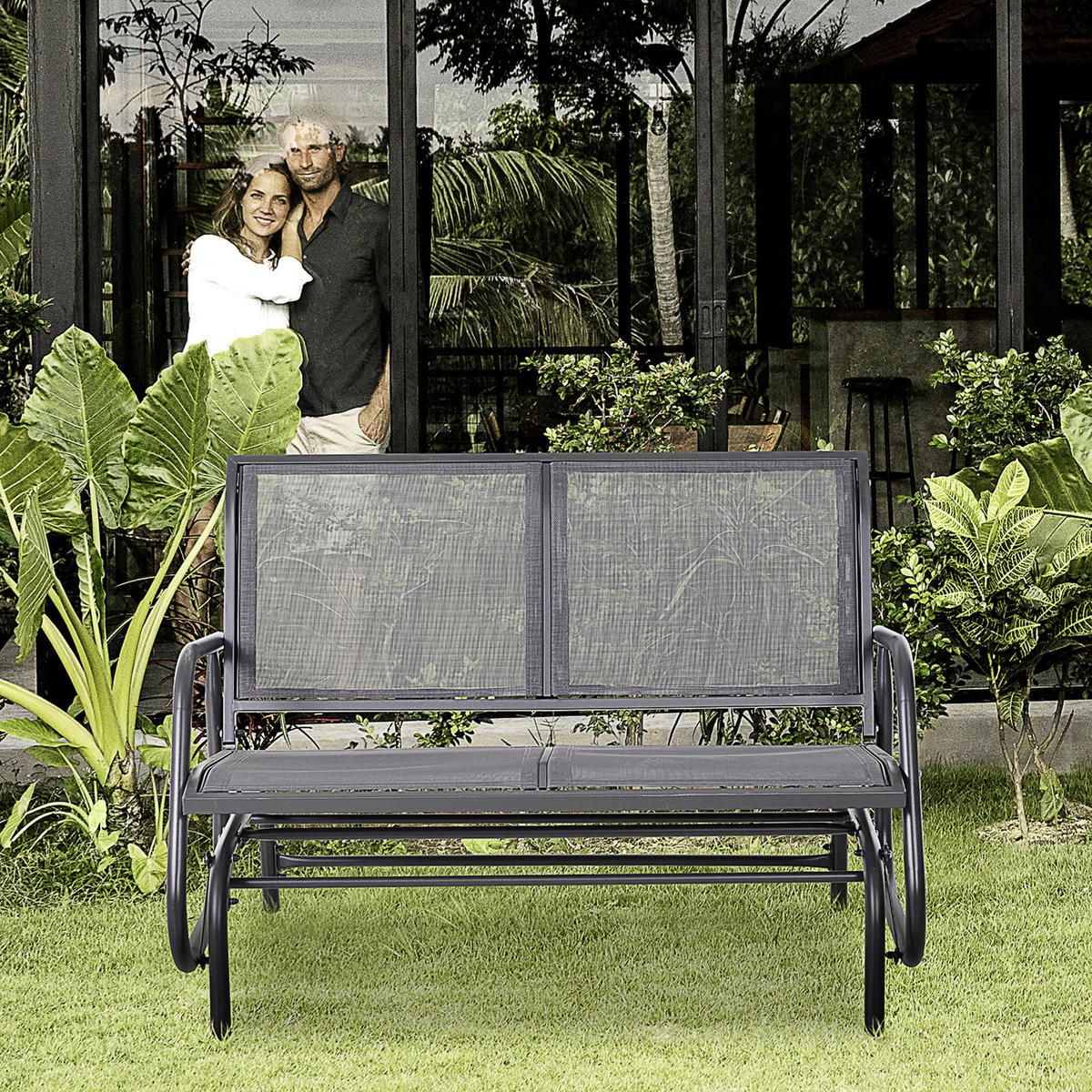 Outsunny Sitzbank grau Metall B/H/L: ca. 70x85x120 cm Sitzbank - grau (120,00/70,00/85,00cm) - Outsunny