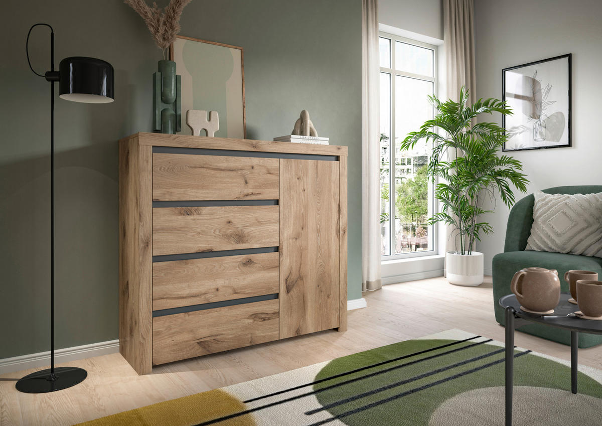 Kommode Woody Nox Oak Nachbildung anthrazit B/H/T: ca. 116x105x37 cm Woody - anthrazit (116,00/105,00/37,00cm)