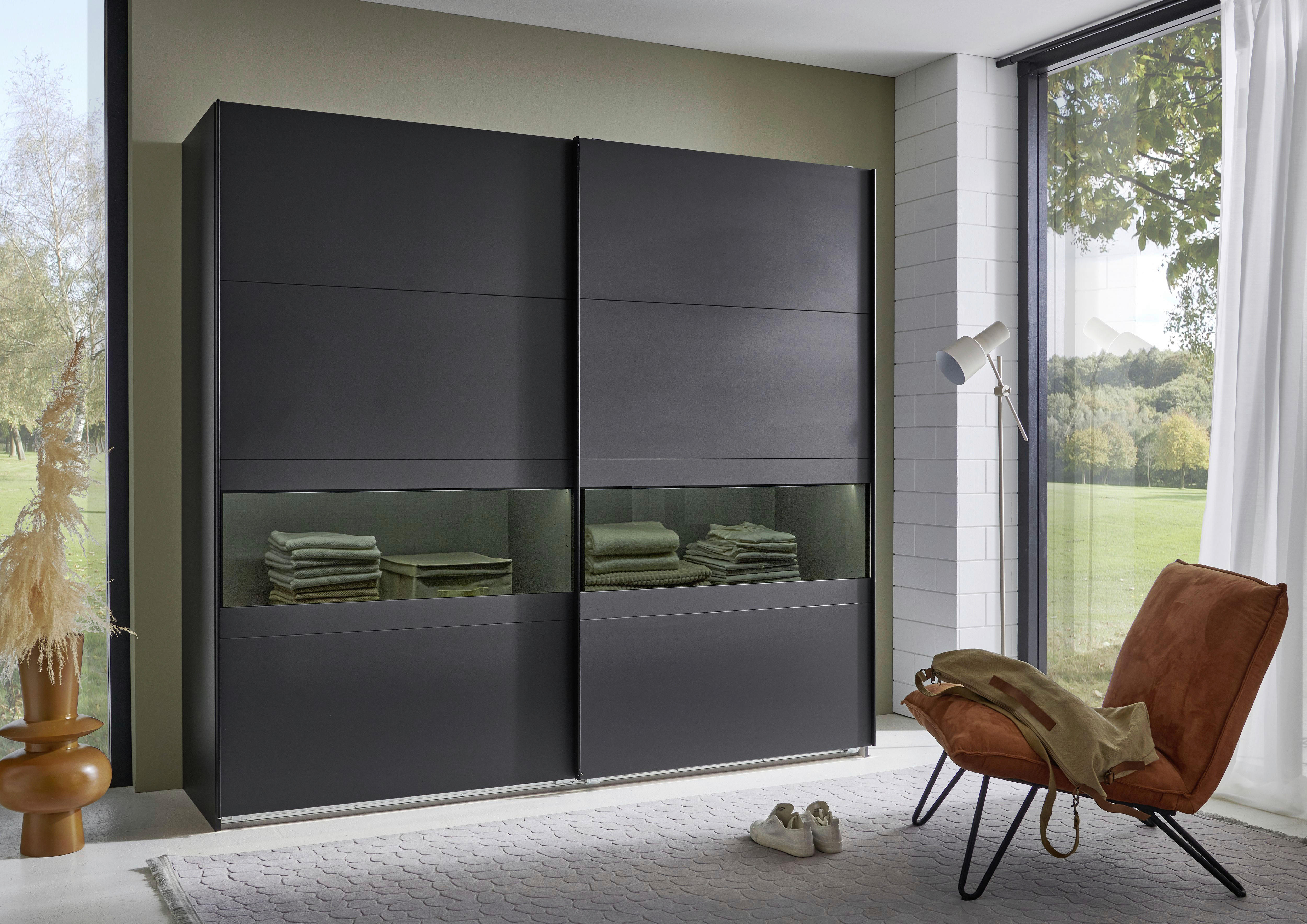 Schwebetürenschrank Easy Plus Black Graphit B/H/T: ca. 225x208x65 cm Easy Plus Black - schwarz/Graphit (225,00/208,00/65,00cm)