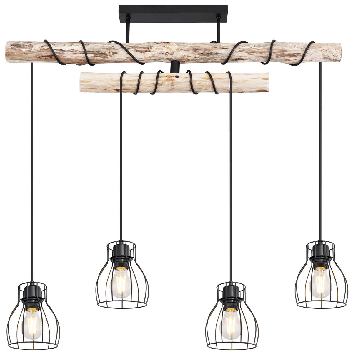 GLOBO Deckenleuchte 15326-4D Mina schwarz natur Metall Holz B/H/T: ca. 90x100x14 cm E27 4 Brennstellen Mina - natur/schwarz (90,00/100,00/14,00cm) - GLOBO