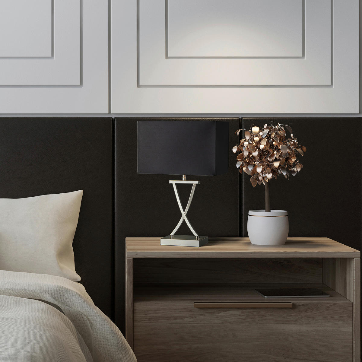 Searchlight Tischlampe silber Stahl Textil B/H/L: ca. 20x48,5x31 cm E14 1 Brennstellen Club - silber (31,00/20,00/48,50cm) - Searchlight