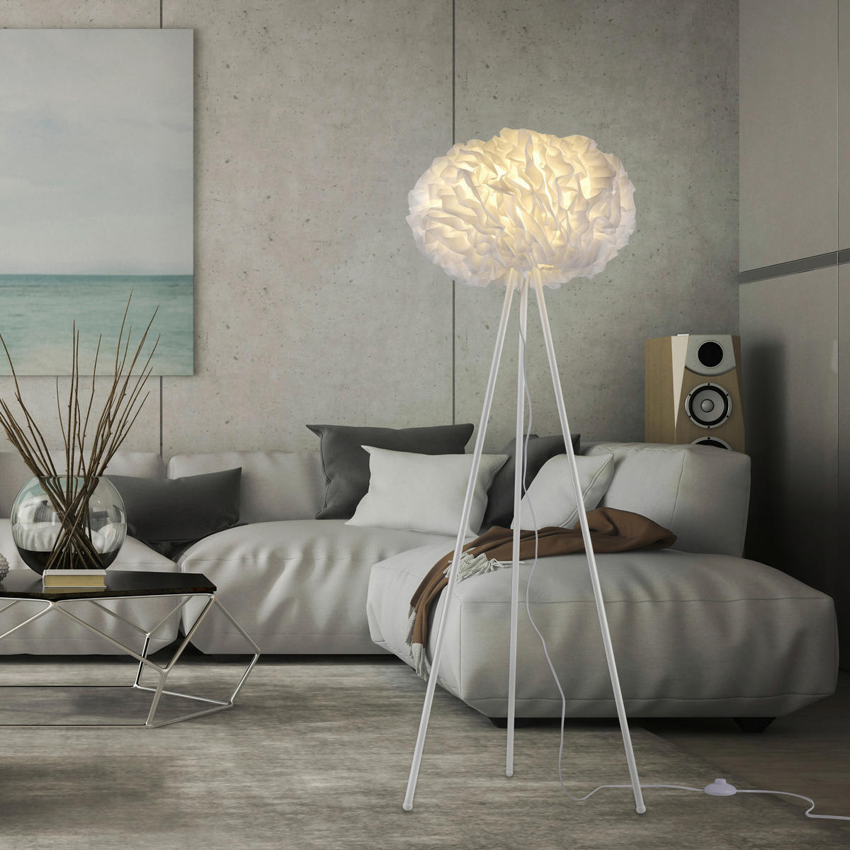 Just Light Smarte Stehleuchte PN11212-16 Naomi weiß Eisen Kunststoff Stoff H/D: ca. 140x47 cm E27 1 Brennstellen Naomi - weiß (47,00/140,00cm) - Just Light