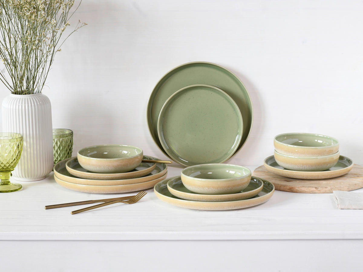 CreaTable Teller-Set Uno Romana grün Steinzeug Uno Romana - grün - CreaTable