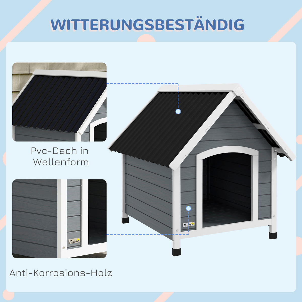 PawHut Hundehütte grau Kunststoff B/H/L: ca. 88x82x75 cm Hundehütte - grau (75,00/88,00/82,00cm) - PawHut