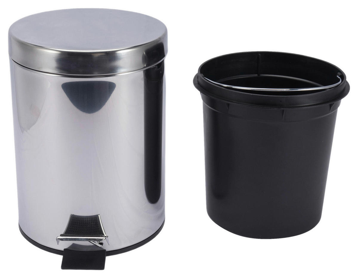 POCOline Treteimer silber Edelstahl B/H: ca. 20,5x27 cm Treteimer 5l - schwarz/silber (20,50/27,00cm) - POCOline