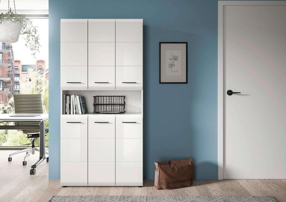 Mehrzweckschrank Ice weiß weiß Hochglanz B/H/T: ca. 90x185x30 cm Ice - weiß (90,00/185,00/30,00cm) - xonox.home