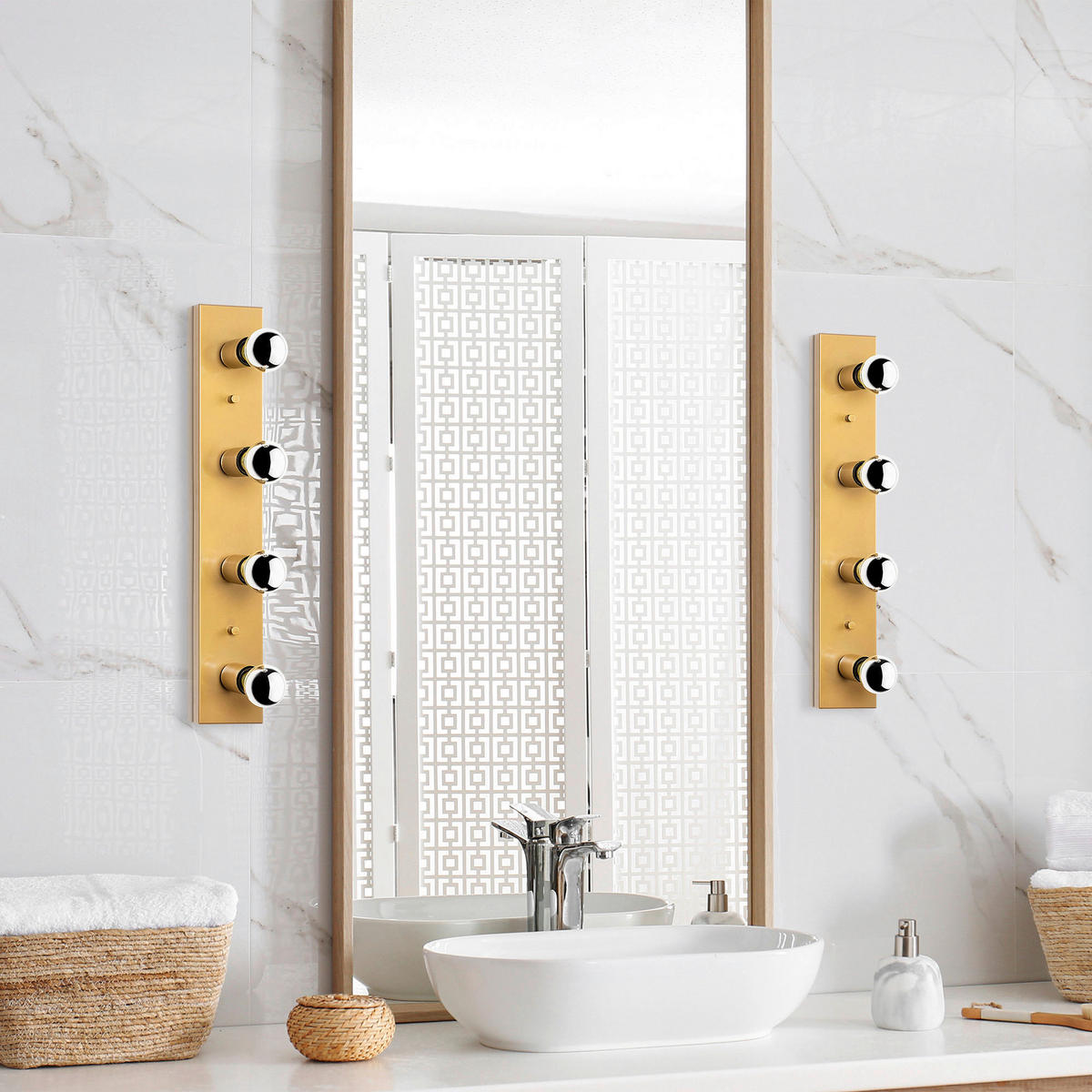 Opviq Wandleuchte gold Metall B/H/L: ca. 10x60x10 cm E27 4 Brennstellen Mirro - gold (10,00/10,00/60,00cm) - Opviq