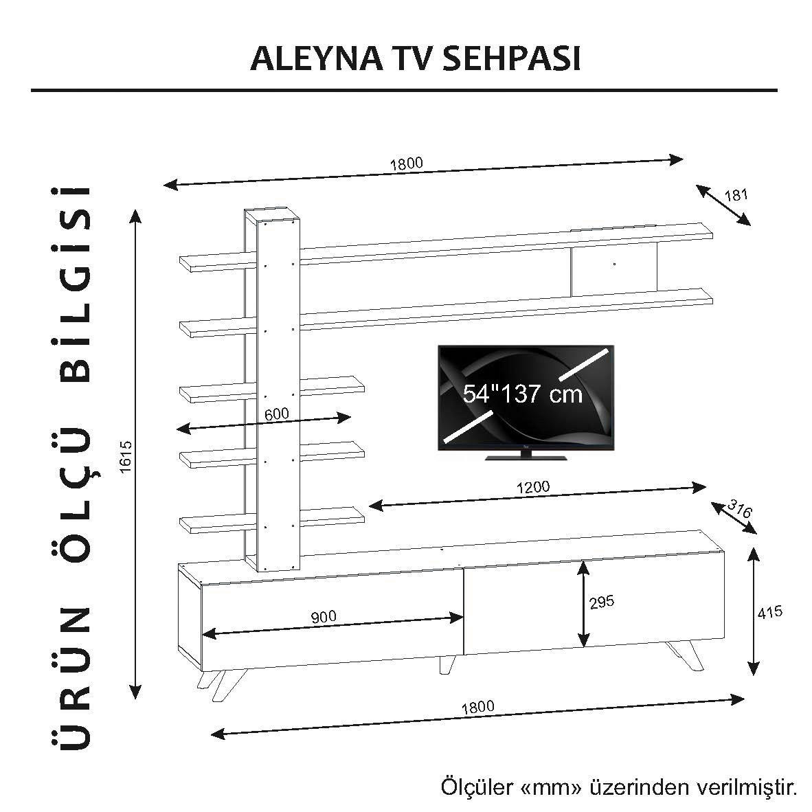 Wohnwand Aleyna weiß B/H/T: ca. 180x161x32 cm Aleyna - weiß (180,00/161,00/32,00cm) - moebel17