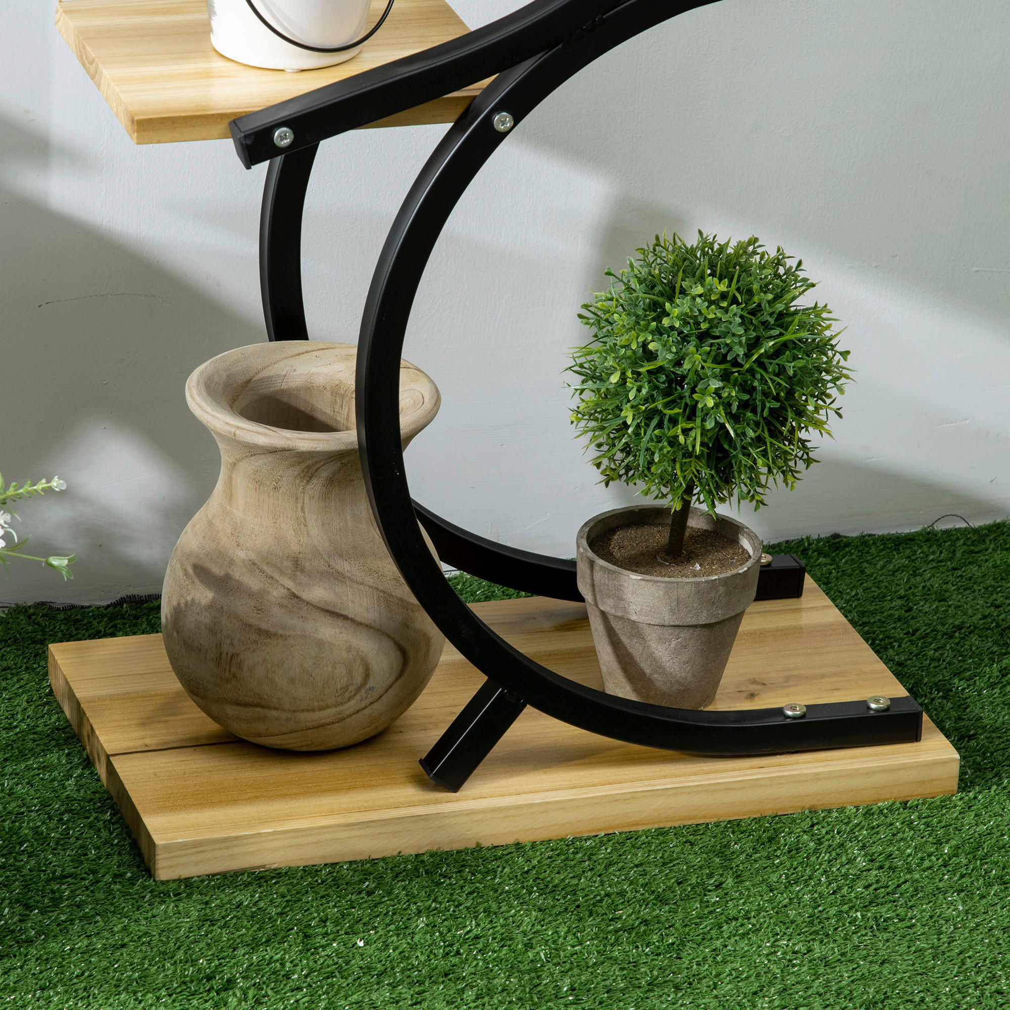Outsunny Blumenständer natur Holz B/H/L: ca. 25x91x46 cm Blumenständer - natur/schwarz (46,00/25,00/91,00cm) - Outsunny