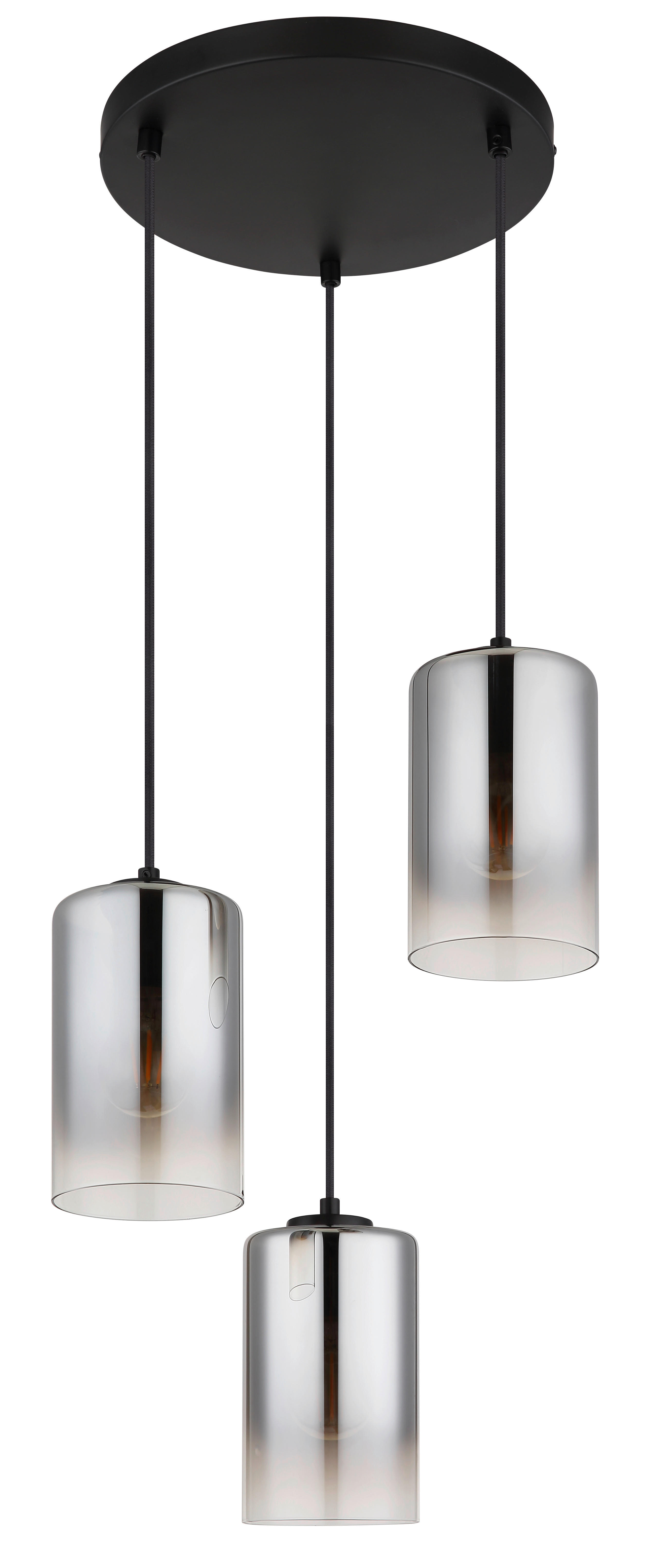 GLOBO Pendelleuchte ROY 30249308 klar Rauch schwarz Metall Glas H/D: ca. 120x37 cm E27 3 Brennstellen ROY - klar/schwarz (37,00/120,00cm) - GLOBO