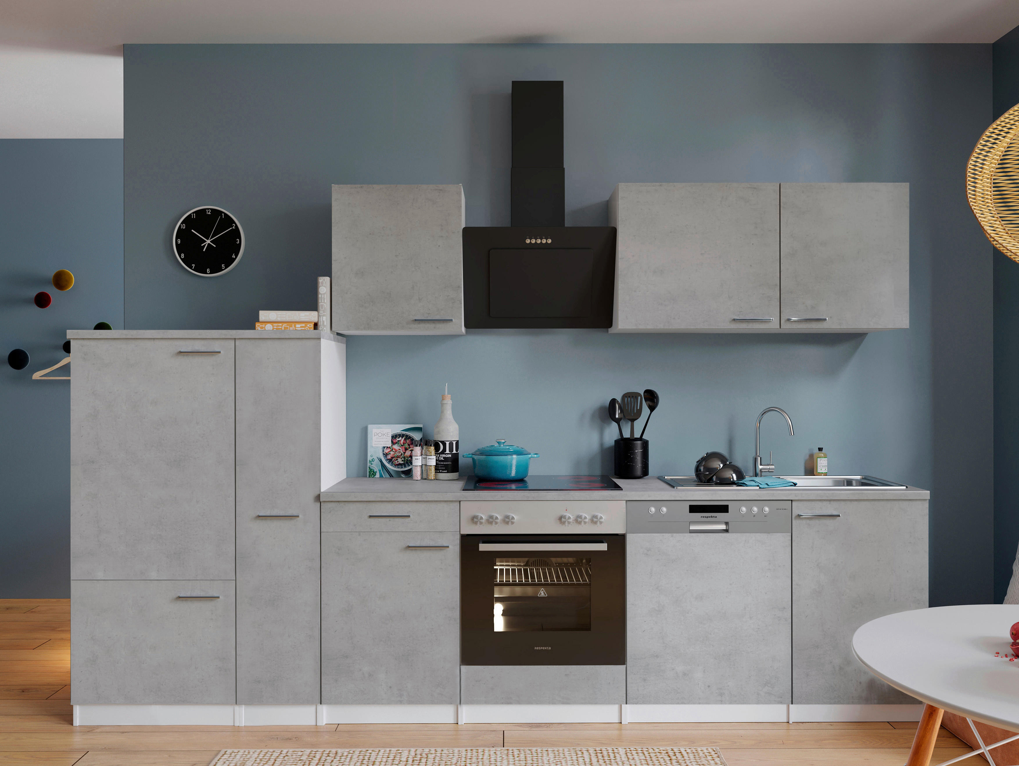 Respekta Küchenblock Malia Beton Optik B/H/T: ca. 310x200x60 cm Malia - Beton/weiß (310,00/200,00/60,00cm) - Respekta