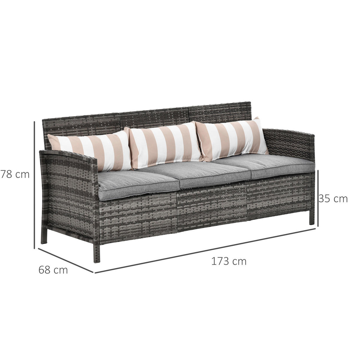 Outsunny Loungesofa grau Stahl B/H/T: ca. 173x78x68 cm Loungesofa_als_3sitzer - beige/grau (173,00/78,00/68,00cm) - Outsunny