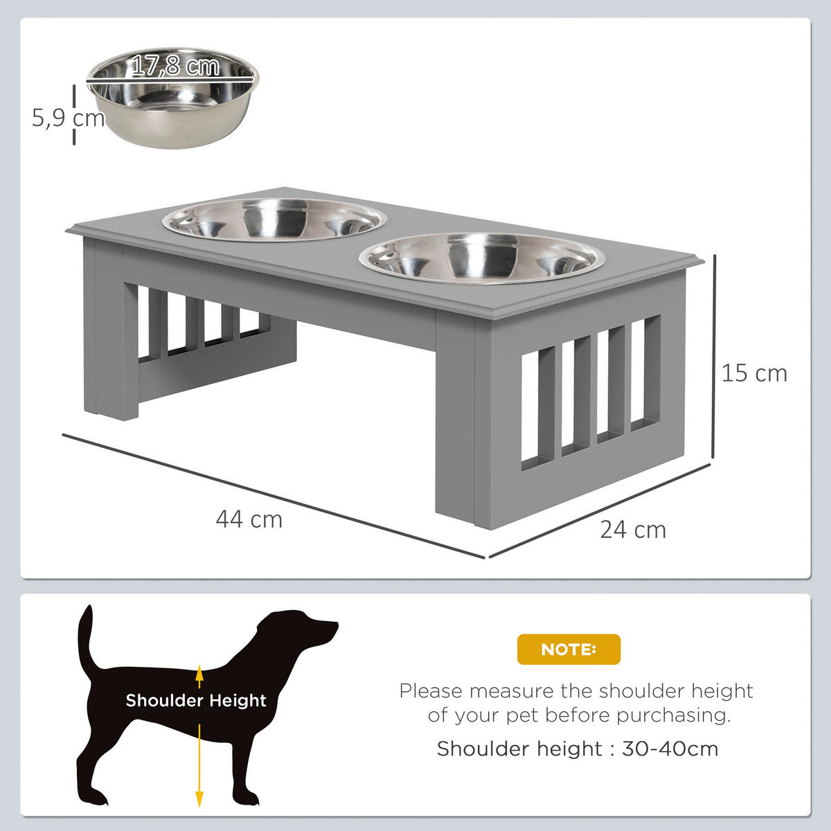 PawHut Futternapf grau MDF B/H/L: ca. 24x15x44 cm Futternapf - grau (44,00/24,00/15,00cm) - PawHut