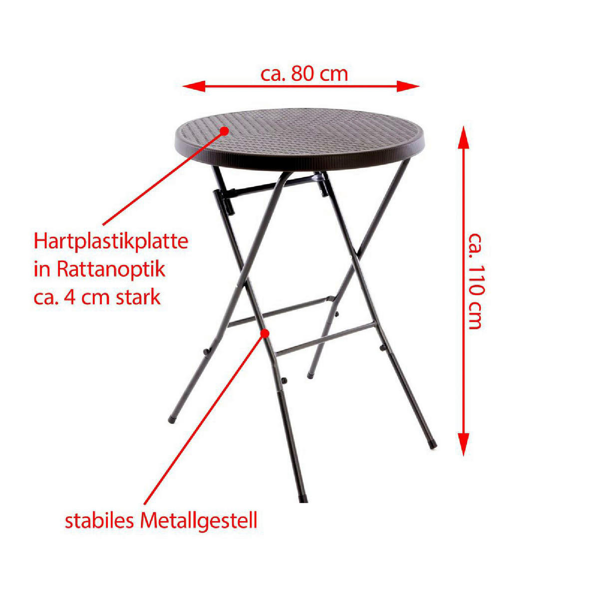 VCM Stehtisch braun Kunststoff H/D: ca. 110x80 cm Stehtisch - braun (80,00/110,00cm) - VCM