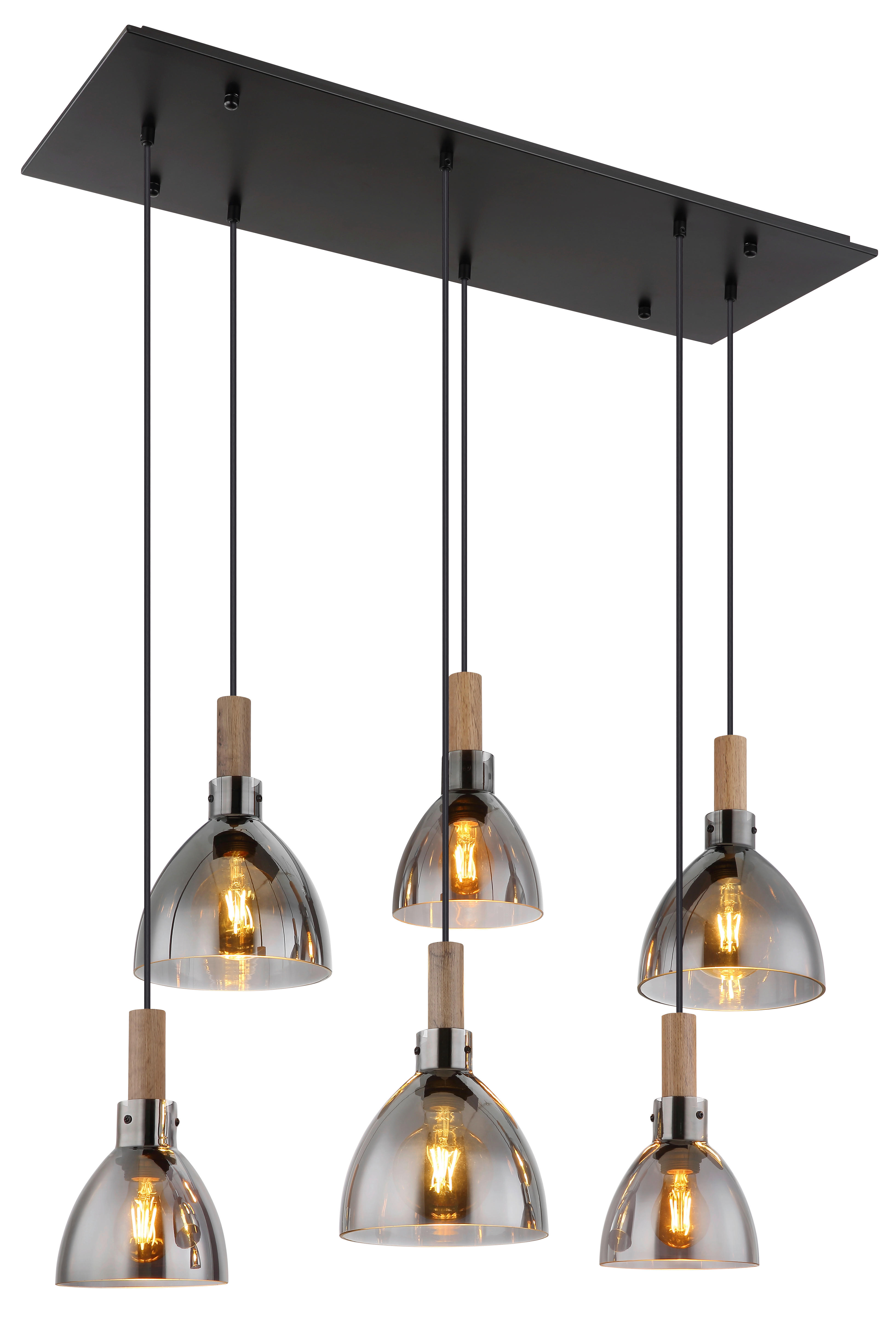 GLOBO Pendelleuchte schwarz dunkelbraun Metall MDF B/H/T: ca. 30x120x80 cm E27 6 Brennstellen MATTEA - dunkelbraun/schwarz (30,00/120,00/80,00cm) - GLOBO