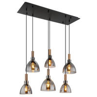 GLOBO Pendelleuchte schwarz dunkelbraun Metall MDF B/H/T: ca. 30x120x80 cm E27 6 Brennstellen MATTEA - dunkelbraun/schwarz (30,00/120,00/80,00cm) - GLOBO