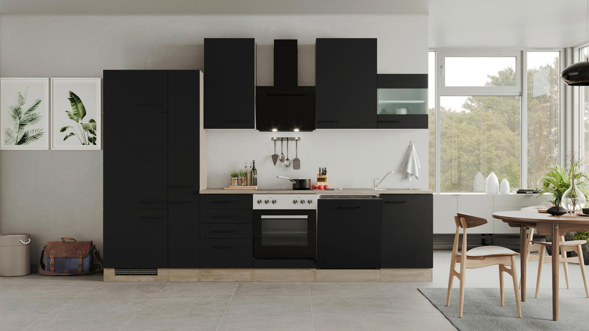 Küchenblock Capri schwarz matt B/H/T: ca. 310x234x60 cm Capri - schwarz/Oak (310,00/234,00/60,00cm) - Flex-Well
