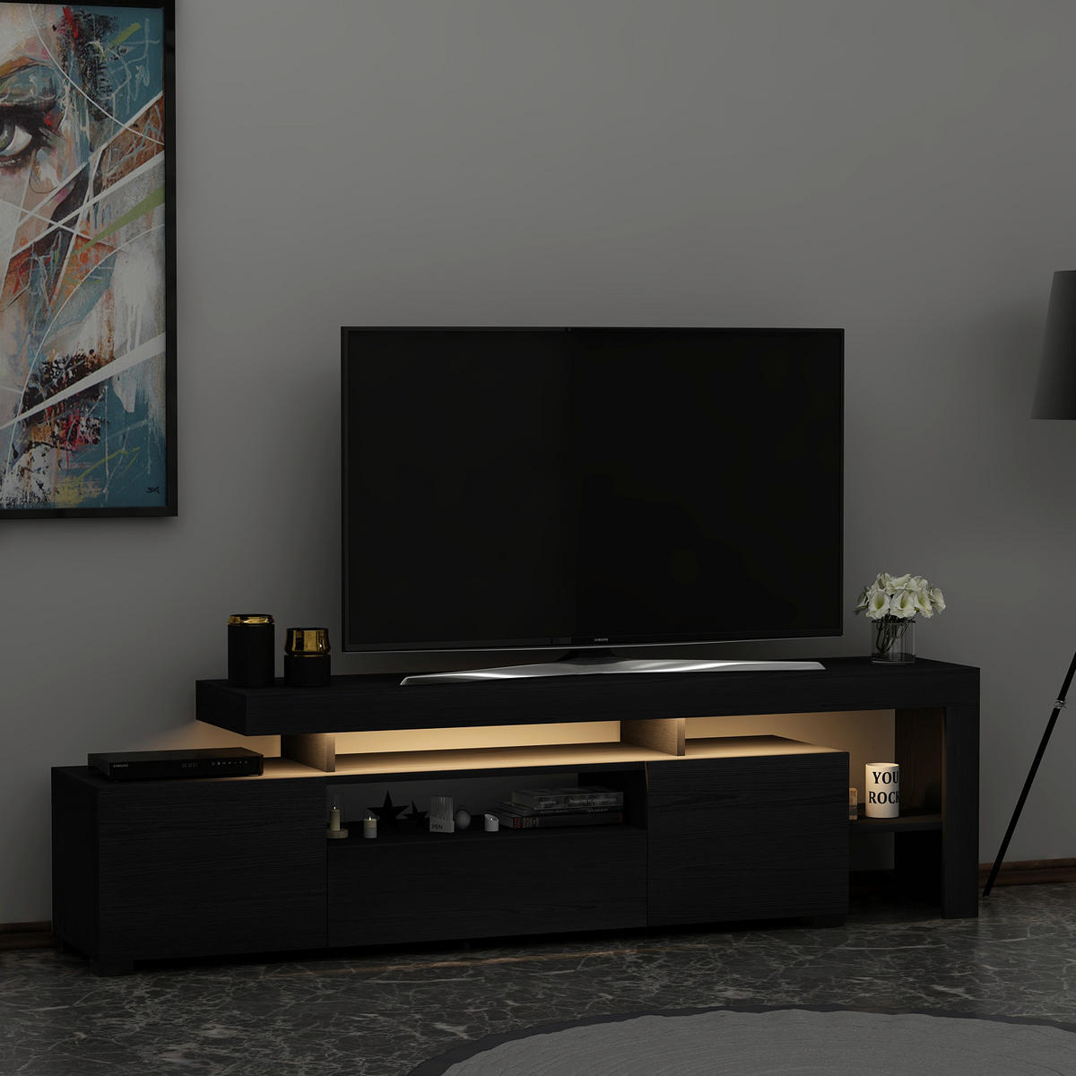 TV-Lowboard 9055 schwarz B/H/T: ca. 192x53x37 cm 9055 - schwarz (192,00/53,00/37,00cm) - moebel17