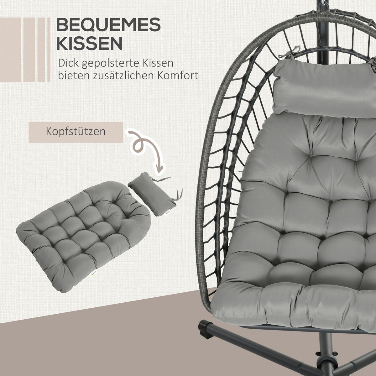 Outsunny Hängesessel hellgrau Polypropylen B/H/L: ca. 131x100x194 cm Hängesessel - hellgrau (194,00/131,00/100,00cm) - Outsunny