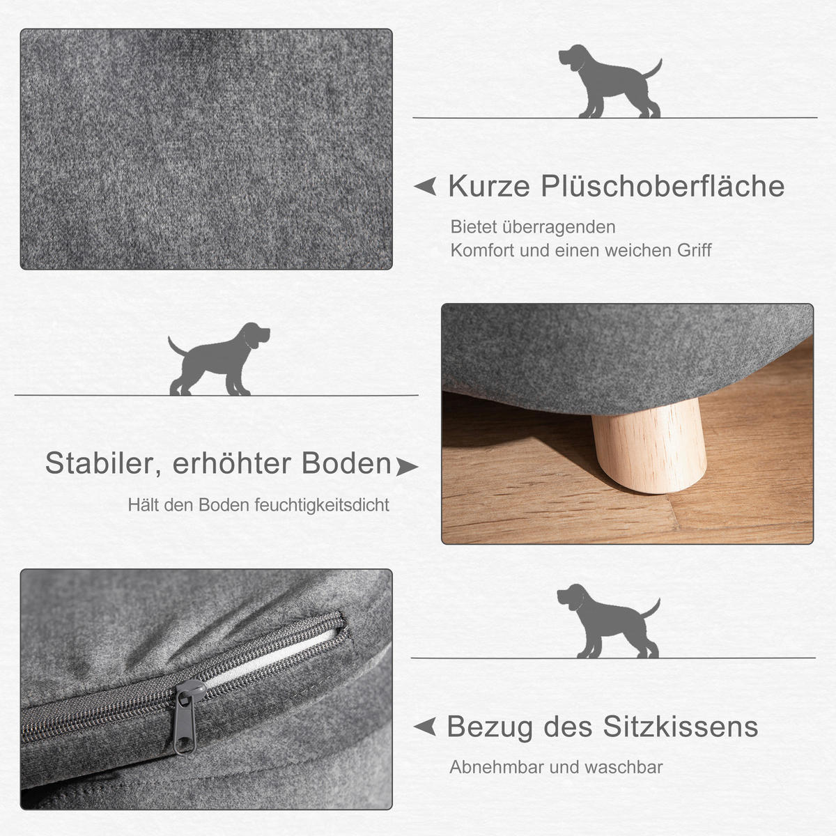 PawHut Hundebett grau Kiefer B/H/L: ca. 47x30x70 cm Hundebett - grau (70,00/47,00/30,00cm) - PawHut