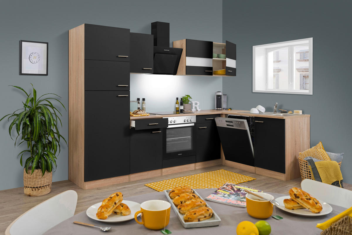 Respekta Winkelküche Economy schwarz matt B/H/T: ca. 280x200x172 cm Economy - Eiche/schwarz (280,00/200,00/172,00cm) - Respekta