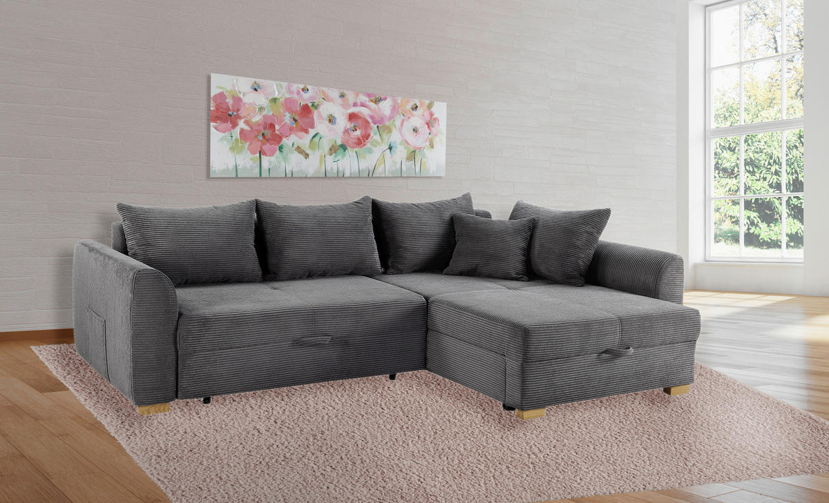 Ecksofa mit Bettfunktion und Bettkasten grau B/H/T: ca. 236x81x160 cm Berlin_Ecksofa - natur/grau (236,00/81,00/160,00cm)