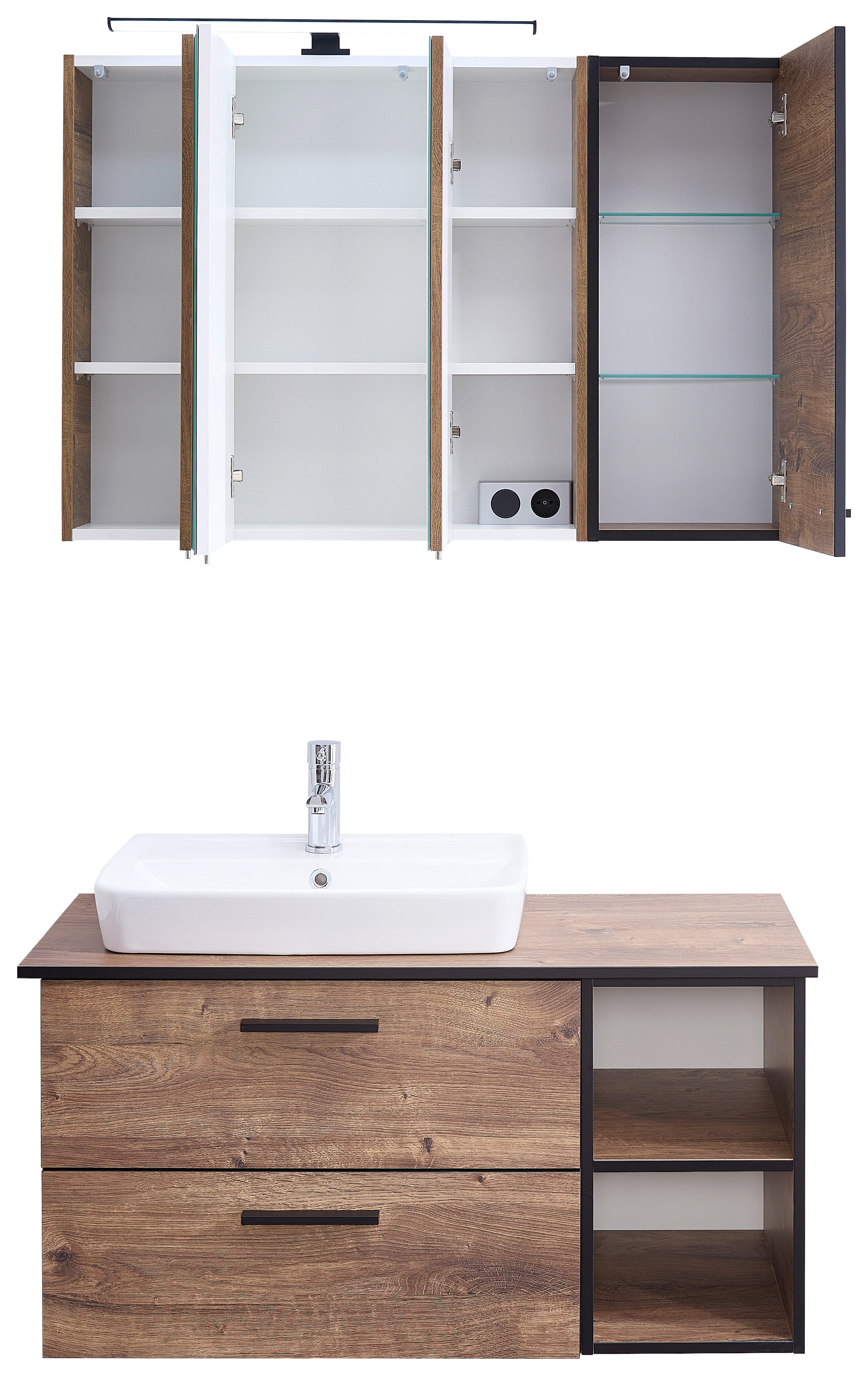Badezimmer-Set Quickset 374 Eiche Ribeck Nachbildung B/H/T: ca. 105x200x44,5 cm Quickset 374 - Eiche (105,00/200,00/44,50cm) - Pelipal