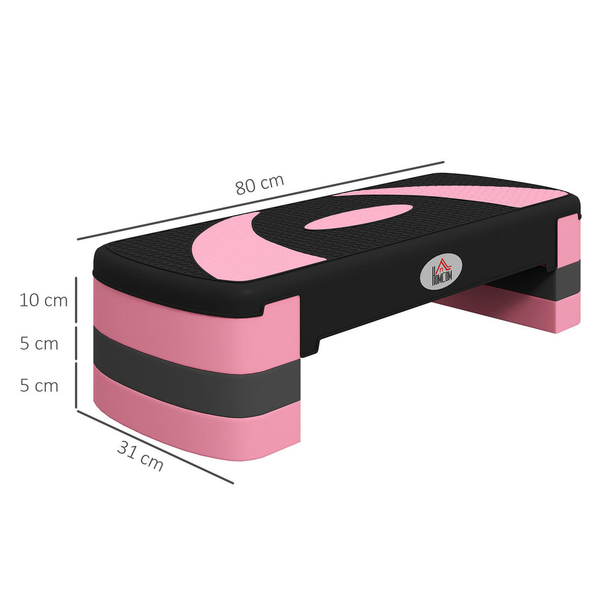 HOMCOM Steppbrett rosa Kunststoff B/H/L: ca. 31x20x80 cm Steppbrett - schwarz/rosa (80,00/31,00/20,00cm) - HOMCOM