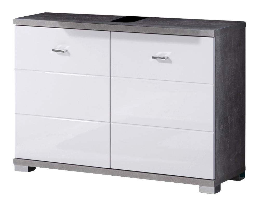 Waschbeckenunterschrank Pool Beton Optik weiß Hochglanz B/H/T: ca. 80x57x30 cm Pool - Beton/weiß (80,00/57,00/30,00cm)