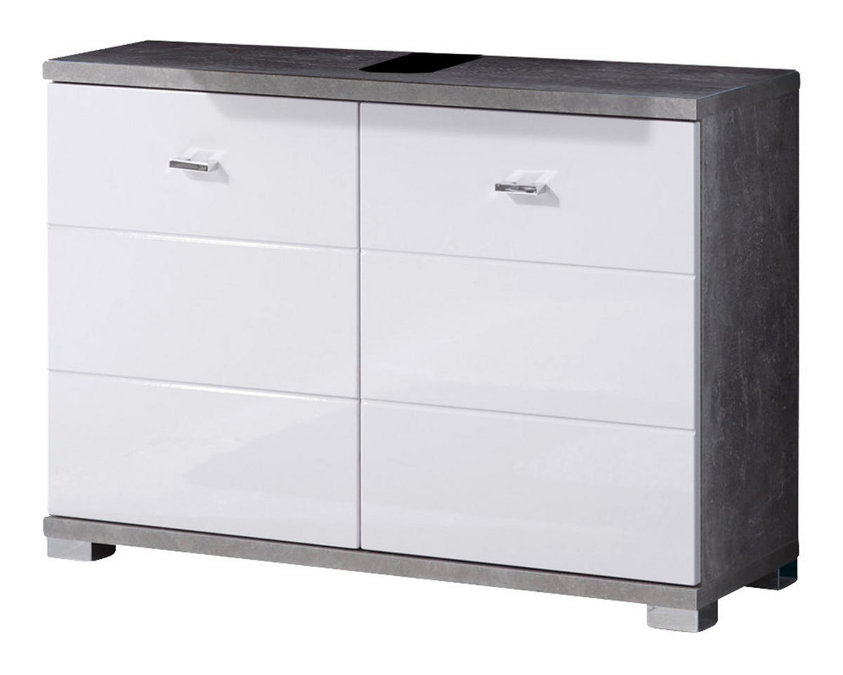 Waschbeckenunterschrank Pool Beton Optik weiß Hochglanz B/H/T: ca. 80x57x30 cm Pool - Beton/weiß (80,00/57,00/30,00cm)