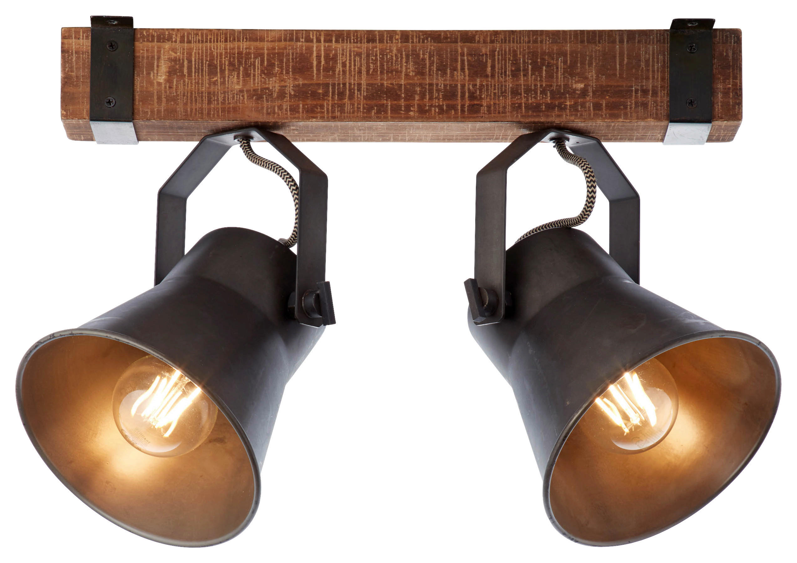 Brilliant Spotbalken 82129/46 schwarz braun Metall Holz B/H/T: ca. 40x24x17 cm E27 2 Brennstellen Plow - braun/schwarz (40,00/24,00/17,00cm) - Brilliant