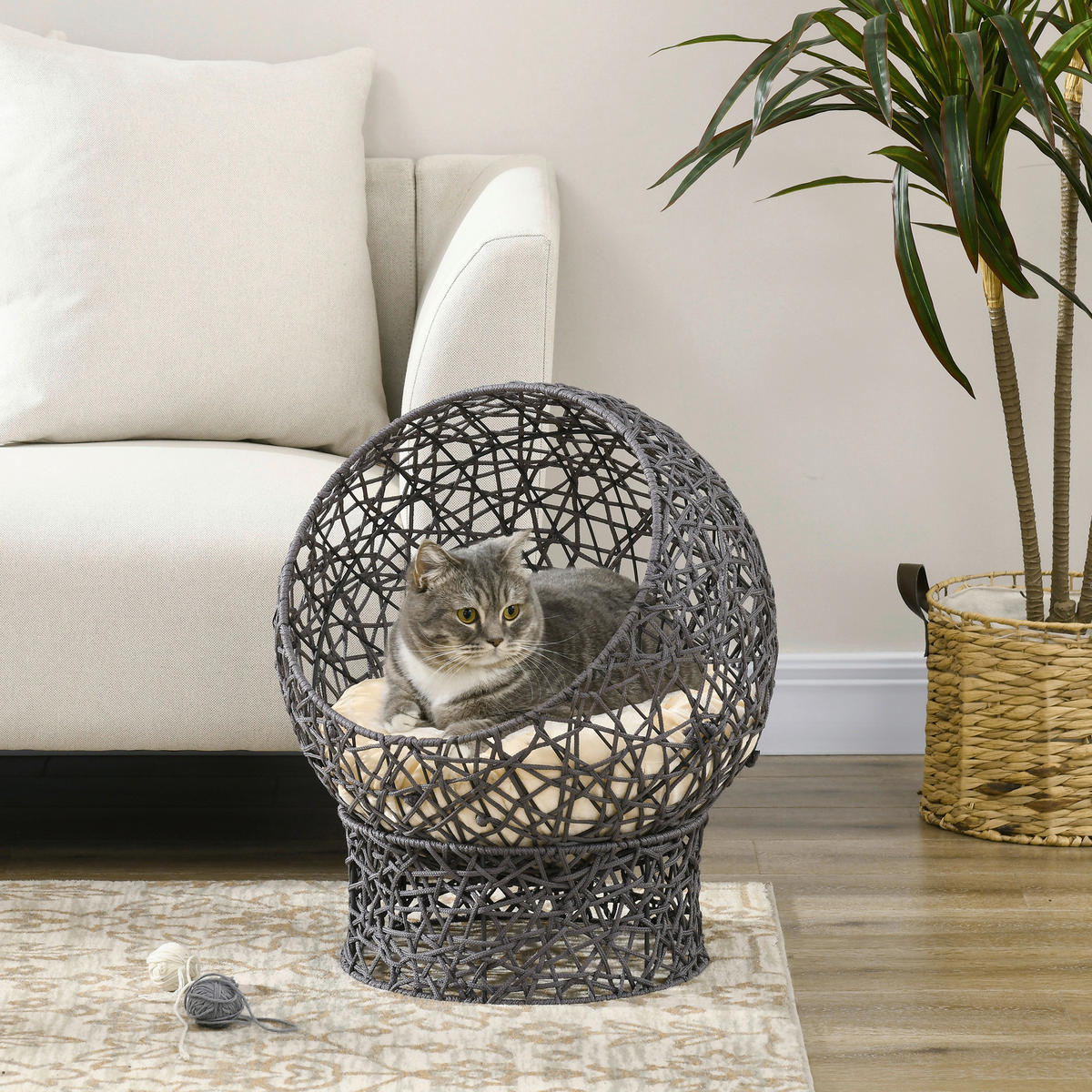 PawHut Katzenkorb cremeweiß Baumwolle B/H/L: ca. 50x60x50 cm Katzenkorb - cremeweiß/violett (50,00/50,00/60,00cm) - PawHut