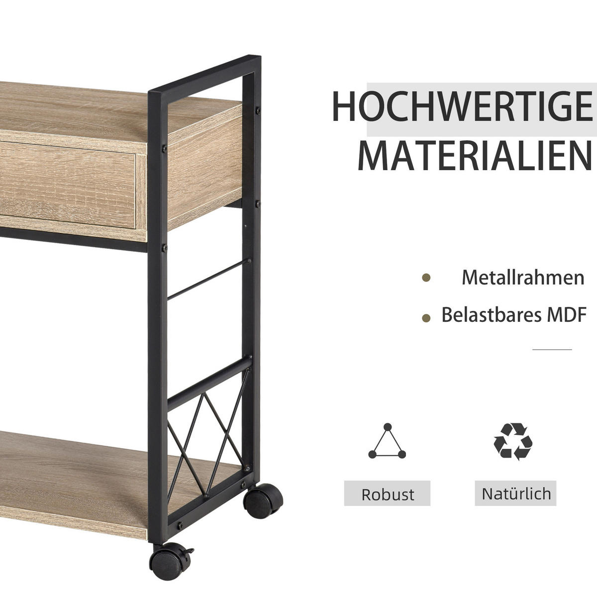 Beistelltisch 833-762AK Eiche Nachbildung B/H/T: ca. 60x65x30 cm 833-762AK - Eiche (60,00/65,00/30,00cm) - HOMCOM