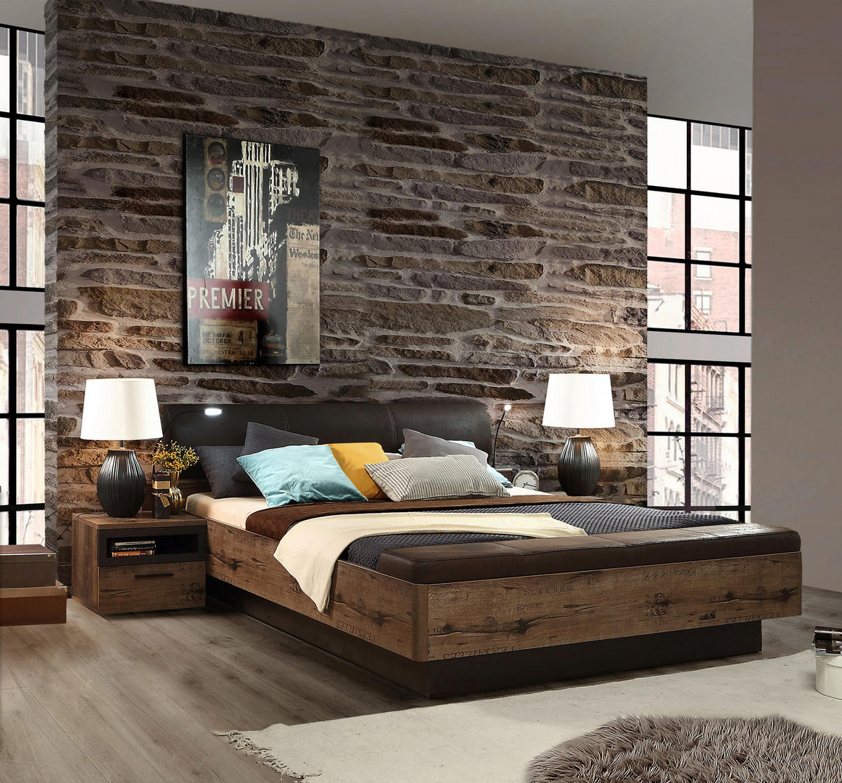 Bett  schlamm Eiche Nachbildung B/H/T: ca. 219,8x90x242,2 cm Jacky_Bettgestell_180x200 - Eiche/dunkelbraun (219,80/90,00/242,20cm)