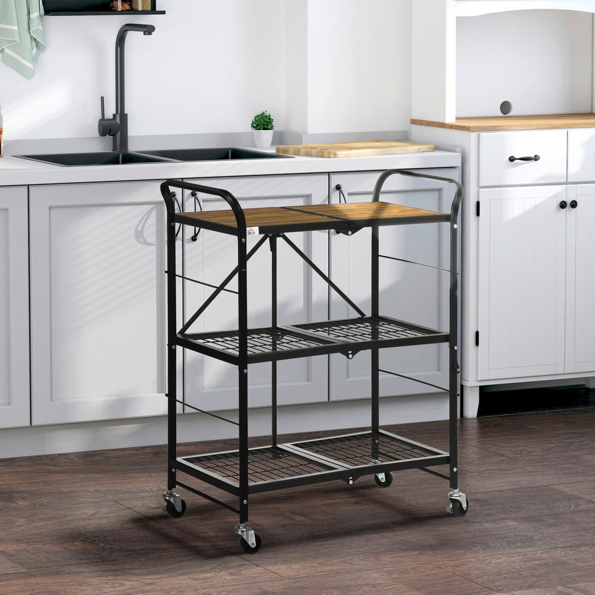 HOMCOM Rollwagen braun MDF B/H/L: ca. 35x68x85 cm Rollwagen - braun/schwarz (85,00/35,00/68,00cm) - HOMCOM