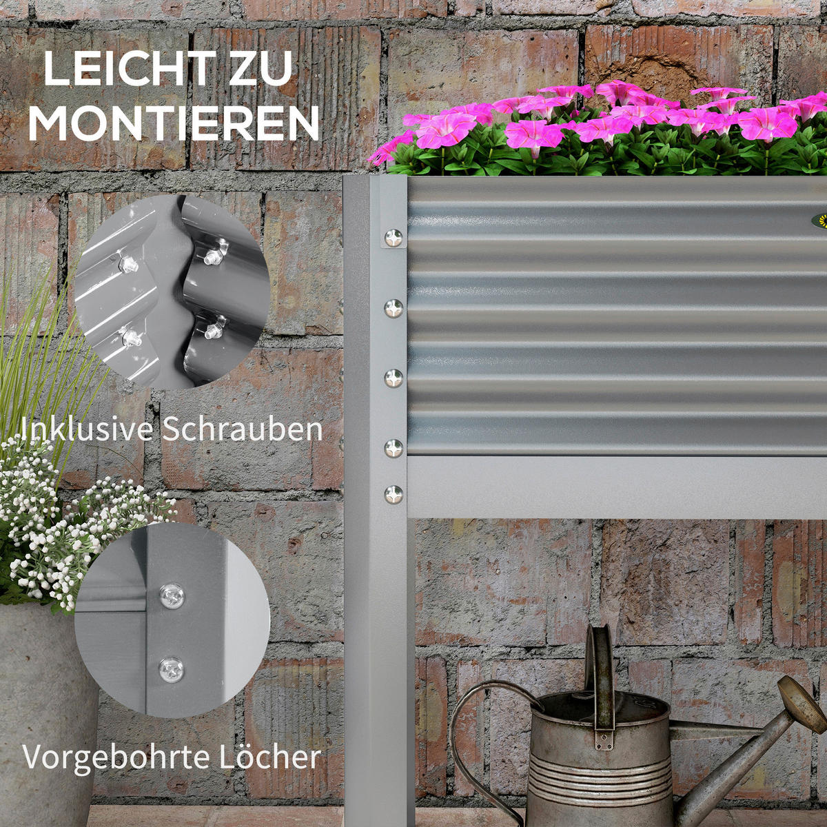 Outsunny Hochbeet silber Stahl B/H/L: ca. 45x80x100 cm Hochbeet - silber (100,00/45,00/80,00cm) - Outsunny