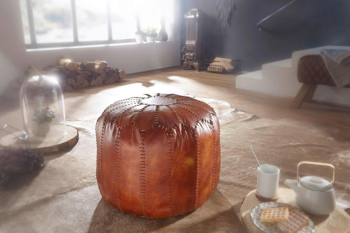 Wohnling Sitzhocker braun Leder B/H/T: ca. 52x42x52 cm Sitzhocker - braun (52,00/42,00/52,00cm) - Wohnling