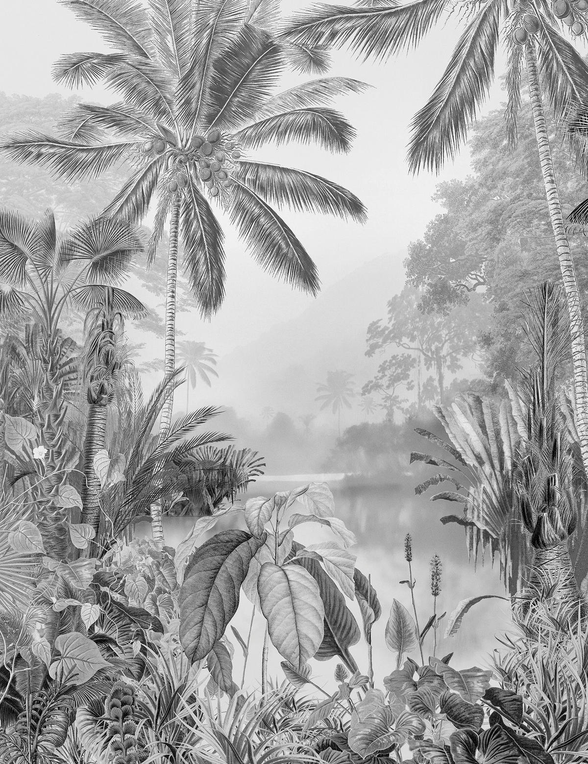 Komar Fototapete Lac Tropical Black & White B/L: ca. 200x270 cm Lac Tropical Black & White - (200,00/270,00cm) - Komar